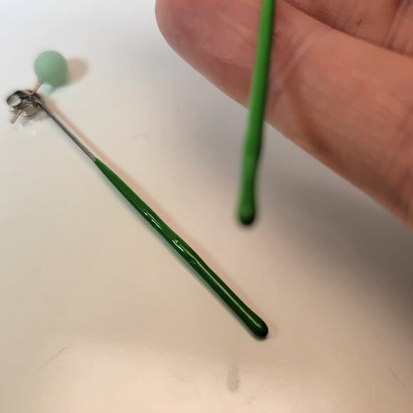 Mint Green Ceramic Barbell Earrings with Stainless Steel Posts, Minimalist - Picture 8 of 10